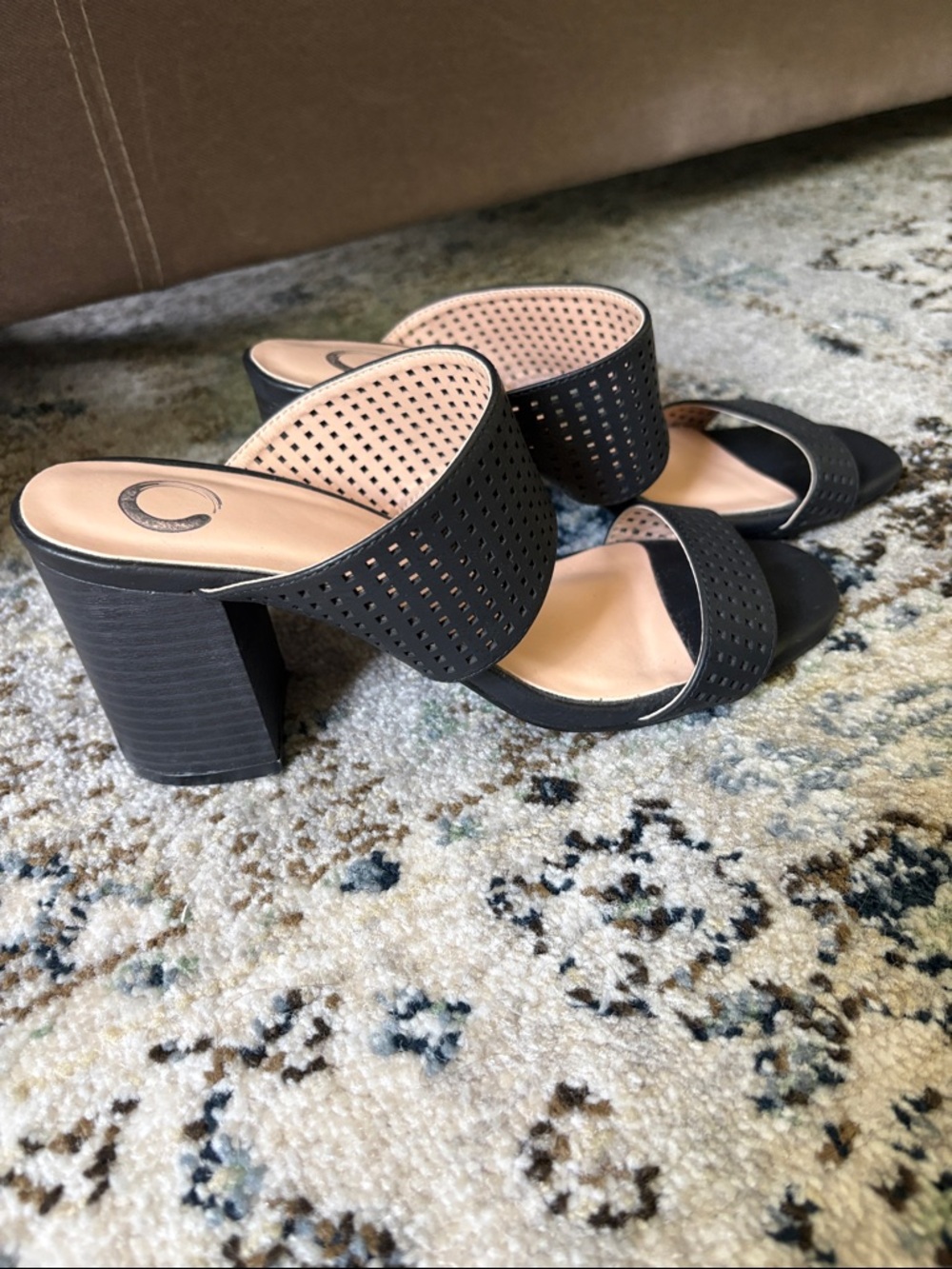 Journee Collection Black Perforated Double-Strap Block Heel Mule